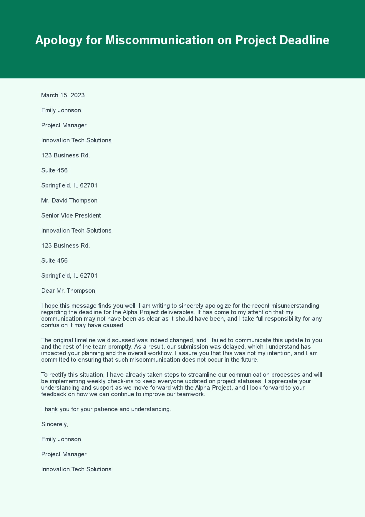 Apology Letter for Workplace Misunderstanding sample letter