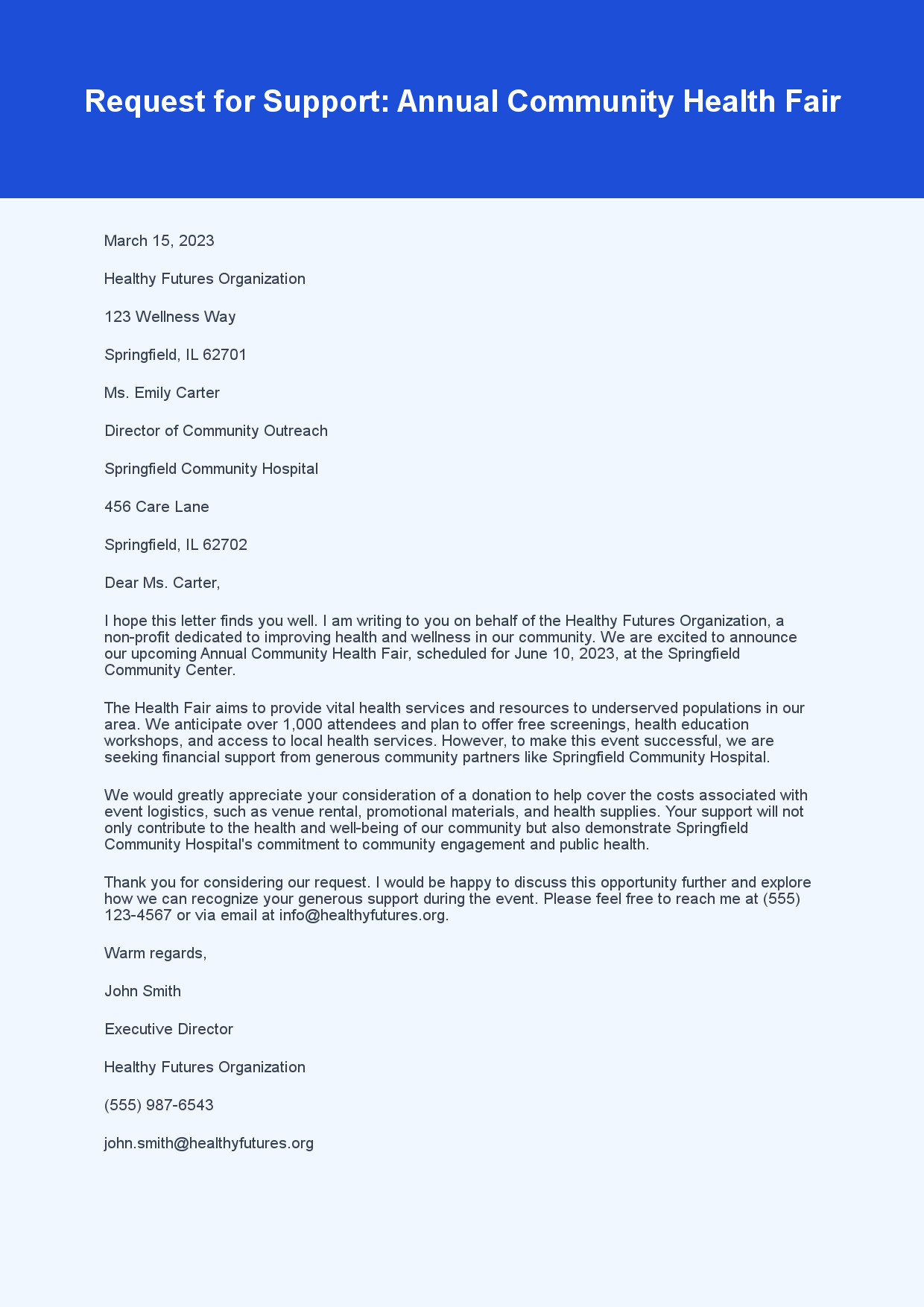 Charity Letter for Donation Request sample letter