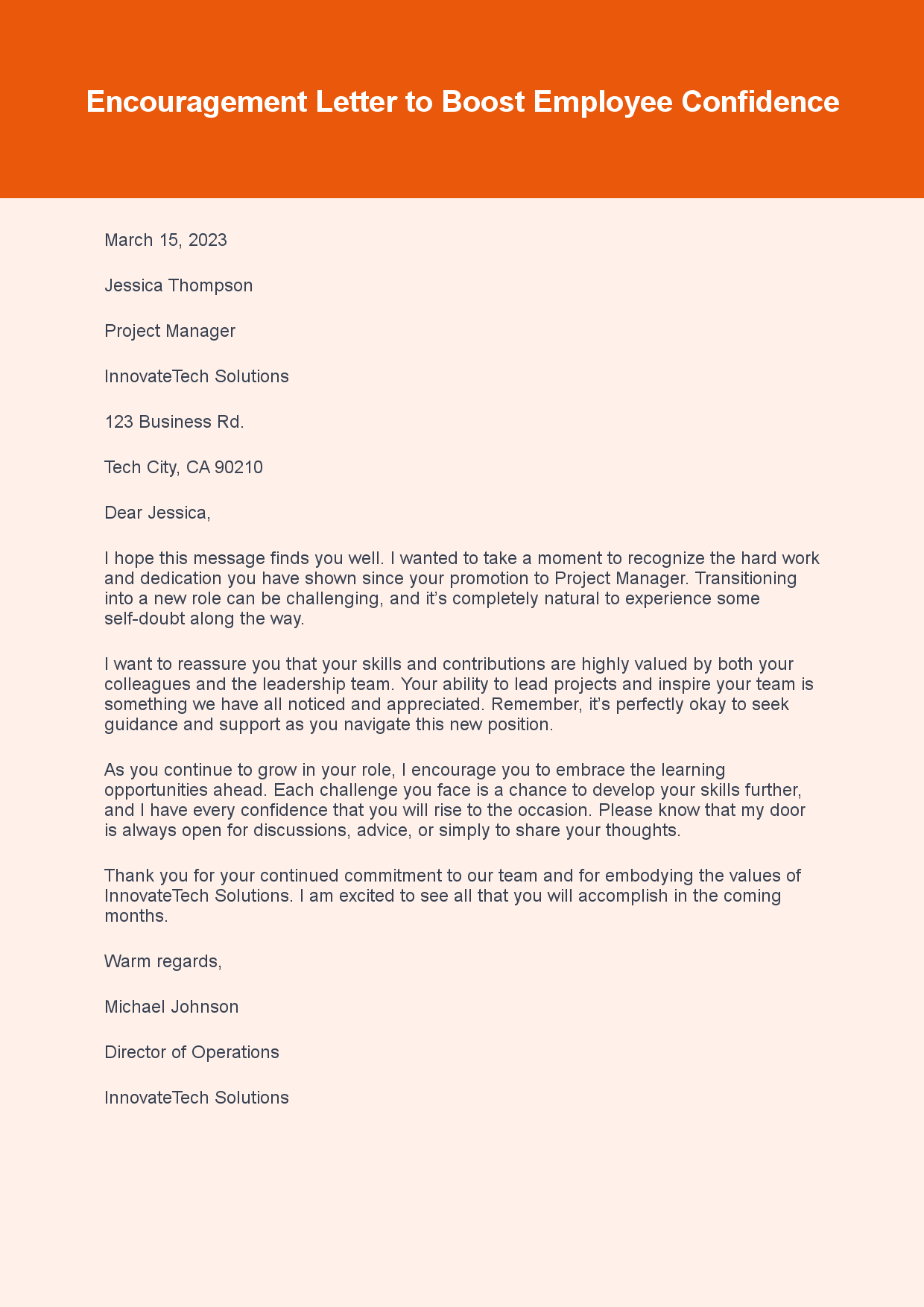 Encouragement Letter for Employee Confidence sample letter