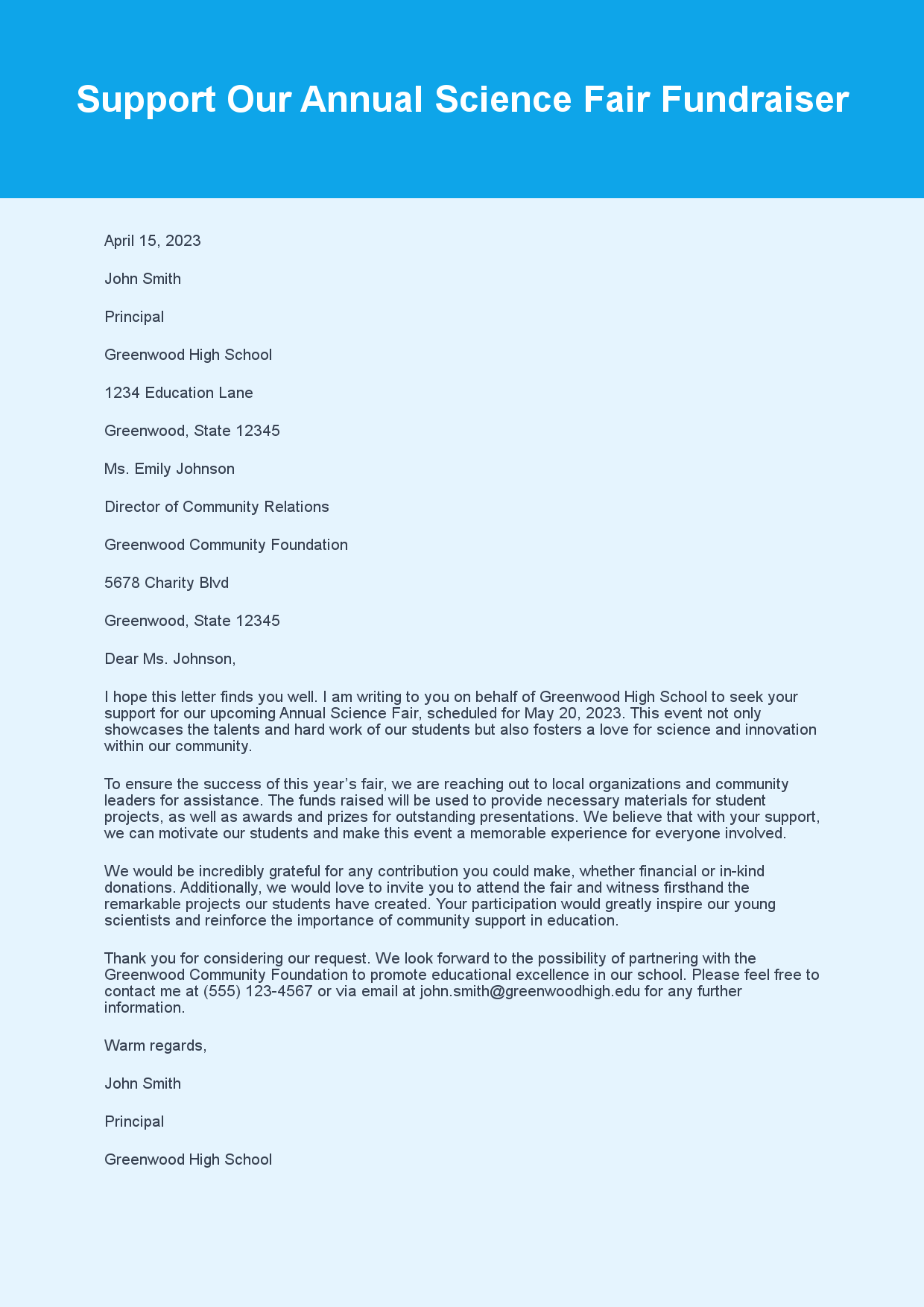 Fundraising Letter for School Event sample letter