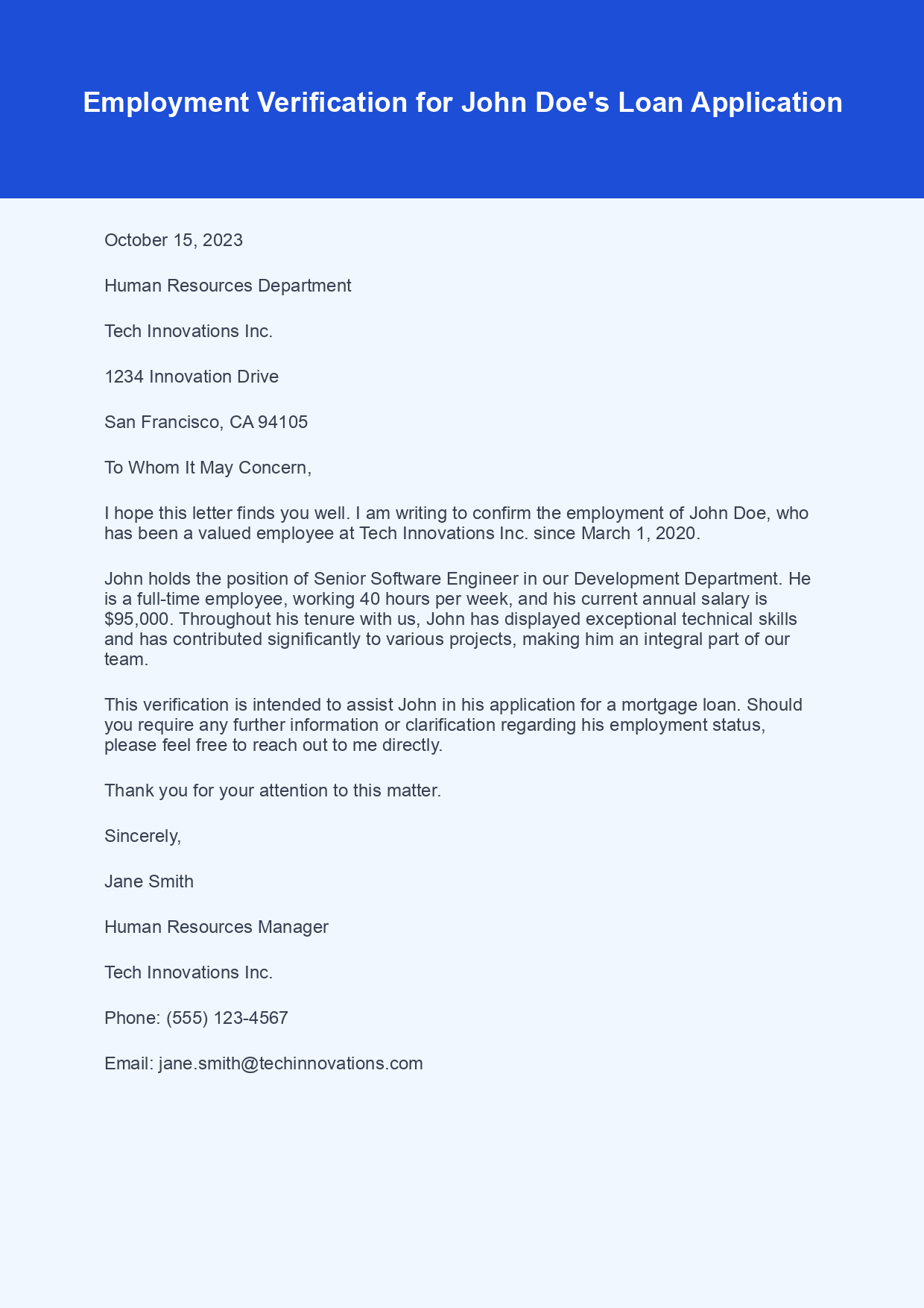 Verification Letter for Employment sample letter