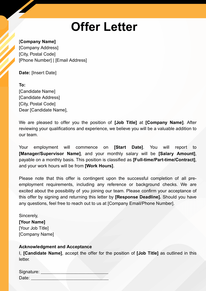 Offer Letter Corporate Document A4